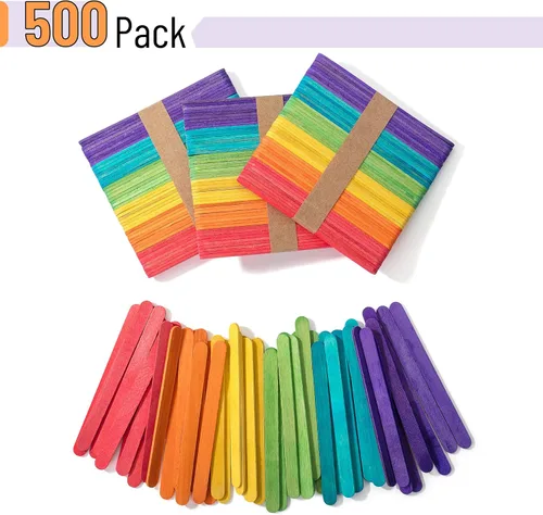 Miniatura 2 de Mr. Pen - Palitos de paletas de colores, 4.5 pulgadas, paquete de 500 palitos de manualidades vibrantes y suaves a granel, madera gruesa y duradera