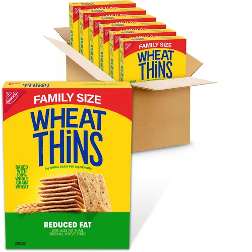 Wheat Thins Galletas de trigo integral de grano entero reducido en grasa, tamaño familiar, 6 cajas de 12.5 onzas