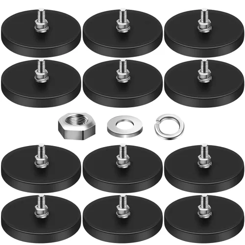 Miniatura 10 de DIYMAG 12 Imanes Recubiertos de Goma, Potencia Adhesiva de 30 LBS Base de Imán Grande de Neodimio Antiarañazos con Imán Roscado M5 con Pernos