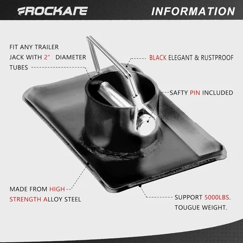 Miniatura 3 de Rockane Placa de pie de gato de remolque negra, capacidad de 5000 libras con base de pasador para enganche de lancha, cámper, barco con marco A, RV
