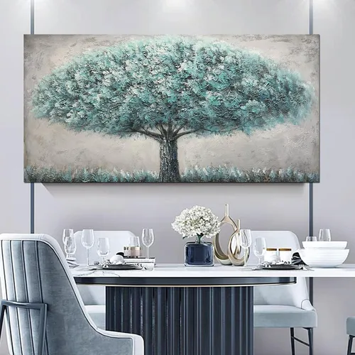 Miniatura 5 de Yotree Pintura de árbol, 24 x 48 pulgadas, óleo sobre lienzo, arte abstracto, enmarcado, pintado a mano, moderno, unisex, interior, sala de estar