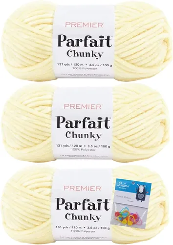 Premier Yarns Parfait - Ovillo de felpilla grueso, 3.5 onzas, 6 unidades, peso súper voluminoso, paquete de 3 unidades con soportes para posición de