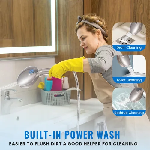 Miniatura 5 de Ryamen Cabezal de ducha filtrado con mano, 9 modos de pulverización de alta presión, cabezal de ducha desmontable con filtro para agua dura, elimina