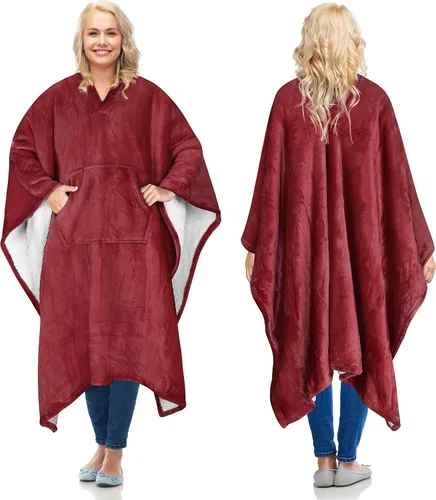 Miniatura 9 de Catalonia Manta Poncho Sherpa Vestible para Adultos Mujeres Hombres, Manta Capa Envolvente con Bolsillo, Cálida, Suave, Acogedora, Cómoda, Regalo