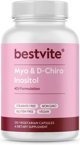 BESTVITE Myo & D-Chiro Inositol (120 cápsulas vegetarianas) - Proporción 40:1 - Sin estearatos - Vegano - Sin OMG - Sin gluten