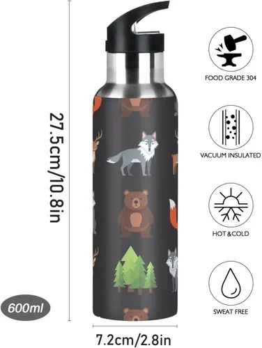 Miniatura 9 de Animals Foxes Forest Black Insulated Stainless Steel Water Bottle with Straw 20 Oz, BPA-Free Sport Water Bottle Leakproof Water Bottles