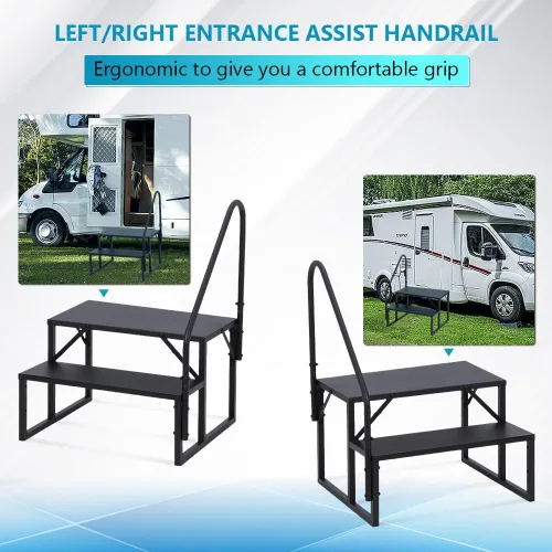 Miniatura 4 de Towallmark RV 2 escalones con pasamanos, peldaños de metal para bañera de hidromasaje, escaleras portátiles para RV, escaleras de casa móvil