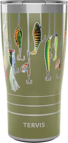 Tervis Traveler Fishing Lures - Vaso aislado de triple pared con aislamiento mantiene las bebidas frías y calientes, 20 onzas, acero inoxidable