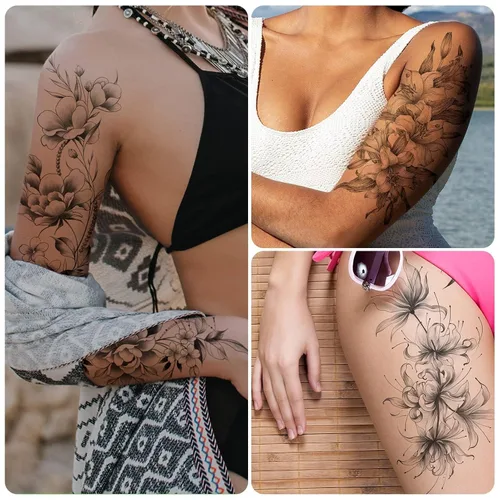 Miniatura 4 de EMOME 12 hojas de tatuajes temporales sexys para mujeres, flores de medio brazo, manga de tatuajes falsos, calcomanías de tatuaje realistas