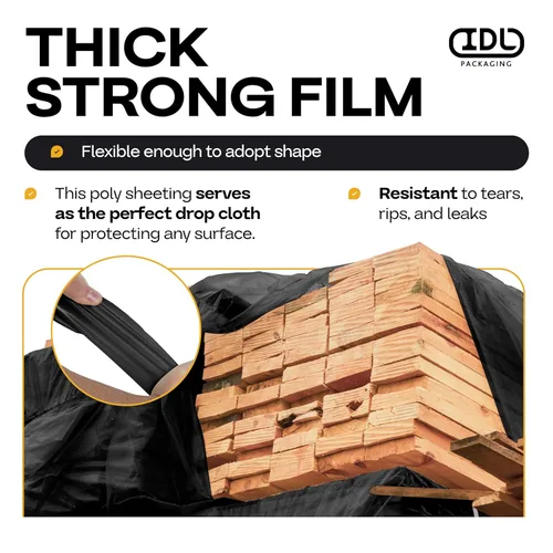 Miniatura 3 de Láminas de plástico de construcción negras de 6 mil, 10 x 100 pies (1000 pies cuadrados) – Cubierta de plástico resistente para construcción