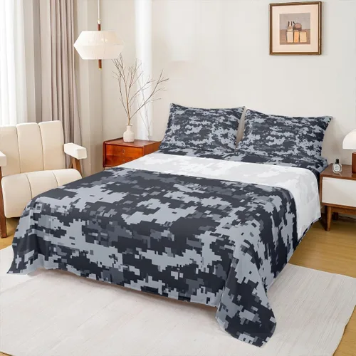 Miniatura 34 de Juego de sábanas con estampado camuflaje de la bandera estadounidense tamaño King, de Castle Fairy. Juego de ropa de cama de lujo de microfibra