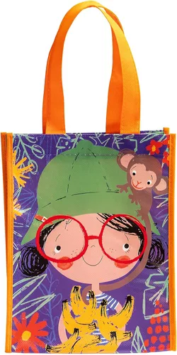 Loveinside Reusable Gift Bag, Medium Recycled Gift Bag for Girls, Birthday, Baby Shower, Party Favor, 10" x 5" x 13", 1 Pcs Niña y mono