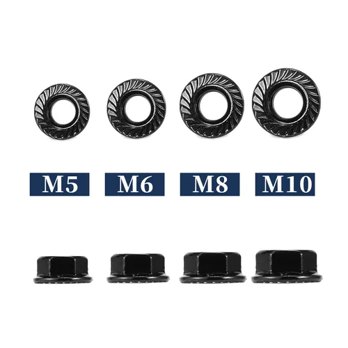 Miniatura 4 de Tuercas hexagonales de brida dentada M5 x 0.031 in, 50 piezas de acero inoxidable 304 18-8, rosca completa, accionamiento hexagonal, acabado Negro