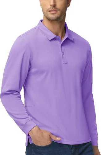 Miniatura 6 de MAGCOMSEN Camisas polo para hombre, 3 botones, secado rápido, manga larga, tácticas, camisa de golf