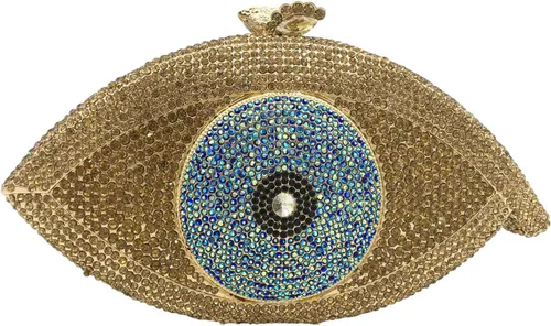 Boutique De FGG Bolso de mano de ojo turco para mujer, con purpurina, con cristal, para fiesta, cena, diamantes de imitación, mini
