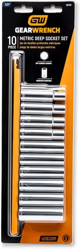 Miniatura 3 de GearWrench Juego de 10 piezas con guía de 1/2", 6 puntos, cubos profundos métricos - 80704