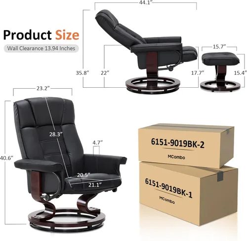 Miniatura 4 de MCombo - Sillón reclinable manual giratorio con otomana, juego de silla y otomana para autocaravana espacios pequeños, sala de estar, dormitorio