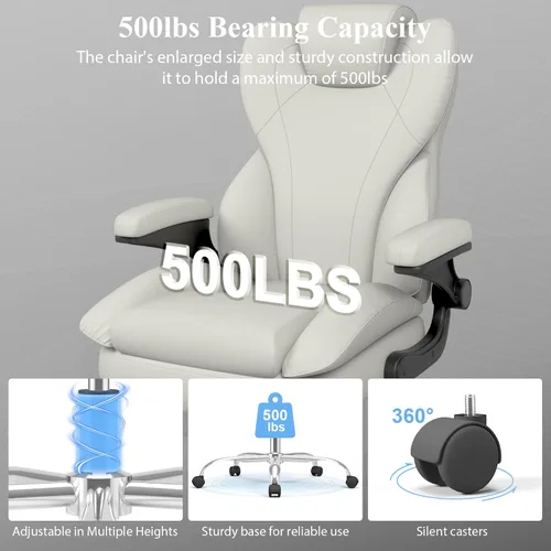 Miniatura 7 de Silla de escritorio de oficina, silla de oficina ejecutiva de cuero, silla de escritorio ergonómica de respaldo alto con brazos abatibles Blanco