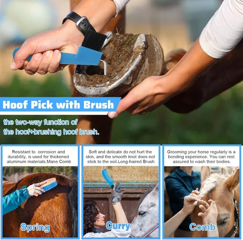 Miniatura 5 de Abbylike Kit de aseo de caballos de 12 piezas, suministros para sala de carreras, festivales, juegos de cepillos para caballos, kit de limpieza