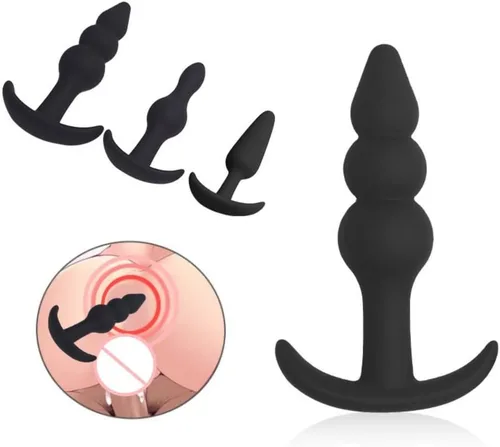 Miniatura 3 de ERUN Tapón anal de silicona con cuentas de tapón anal, paquete de 3 tapones anales, juego de entrenamiento desde principiantes hasta jugadores