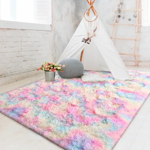 Miniatura 146 de FlyDOIT Alfombras Grandes para Sala de Estar, 5x8 Pies Alfombra Shaggy Teñida con Tie-Dye Gris Oscuro, Alfombras Mullidas Tipo Manta, Alfombras