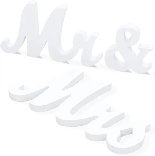 Miniatura 8 de BLOOBLOOMAX Letrero de madera con texto en inglés "Mr and Mrs", letras rústicas de Mr. & Mrs. para mesa de boda, decoración para fotos, mesa
