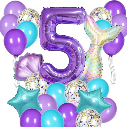 Miniatura 4 de Decoraciones de cumpleaños de sirena, kit de globos de cola de sirena, decoración de fiesta para niñas de 1 año (Número 1)