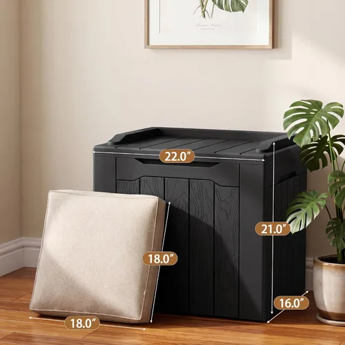 Miniatura 4 de JUMMICO Caja de resina de 31 galones, cajas de almacenamiento impermeables para interiores y exteriores para muebles de patio, cojines y Negro