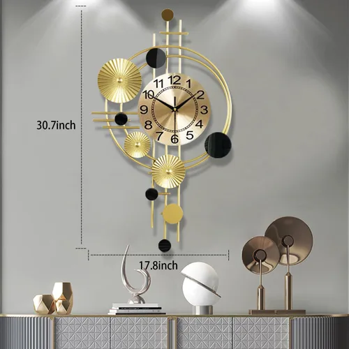 Miniatura 6 de Reloj de pared grande para sala de estar, silencioso, sin tictac, funciona con pilas, reloj de pared redondo y moderno de gran tamaño para dorado
