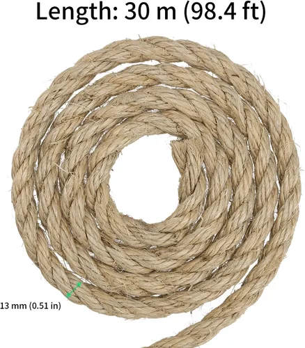 Miniatura 2 de FUNSUEI Cuerda de cáñamo natural de 1/2 pulgada x 100 pies, cuerda de cáñamo de 0.51 pulgadas de grosor, cuerda de yute natural, cuerda de sisal