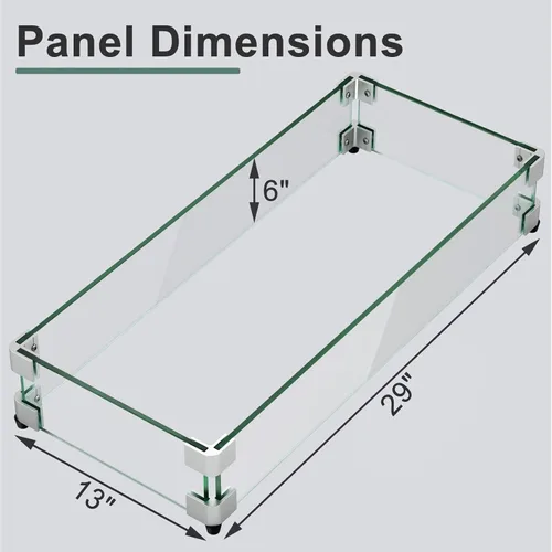 Miniatura 2 de GASPRO - Protector de viento de vidrio de 29 x 13 pulgadas para mesa de fogata rectangular, panel de vidrio templado grueso y resistente con soporte