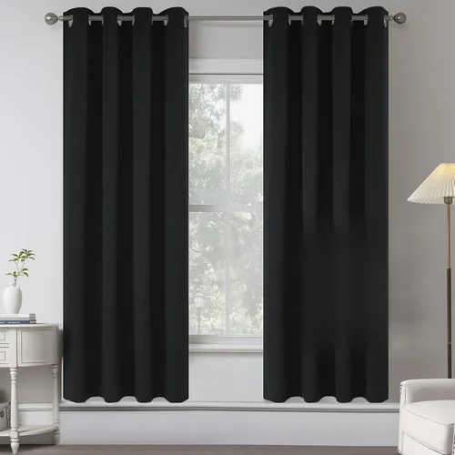 Miniatura 53 de KEQIAOSUOCAI Cortinas de lino 100% opacas de 100 pulgadas de largo, 2 paneles para dormitorio, estilo casa de campo moderna, completamente negro