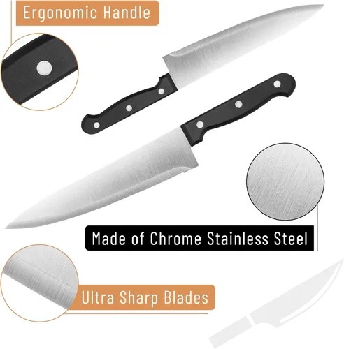 Miniatura 3 de Juego de cuchillos de cocina, 9 piezas, juego de cuchillos de acero inoxidable con bloque y afilador, cuchillos de cocina con bloque de madera