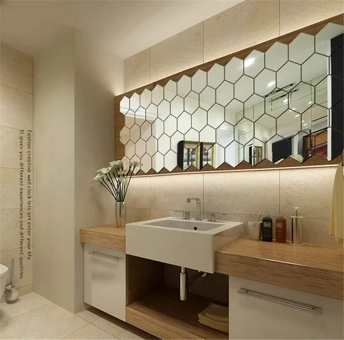 Miniatura 5 de Pegatinas de pared de espejo sin espejo de cristal, espejo de plástico, 3D, hexagonal, acrílico, decoración de pared, azulejos autoadhesivos