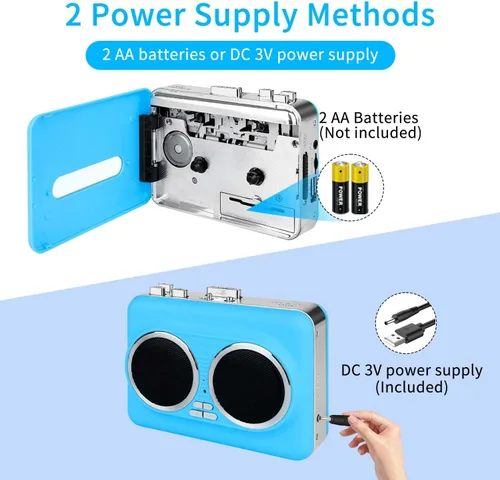 Miniatura 7 de Convertidor de casete portátil a USB, altavoz dual estéreo puro y reproductor de casete inverso automático, reproductor de cinta de casete