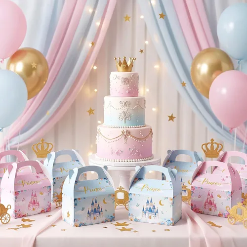Miniatura 6 de Caja de regalo Nezyo Princesa y Príncipe - Cajas de regalo de cartón con corona rosa y azul para cumpleaños de niño o niña