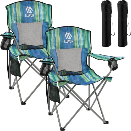 Miniatura 10 de Silla de camping Elevon, silla plegable portátil al aire libre con brazos, soporte para tazas y bolsa de transporte