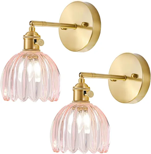 Miniatura 34 de Juego de 2 apliques de pared enchufables, apliques de pared vintage con pantalla de cristal transparente de tulipán, aplique de pared
