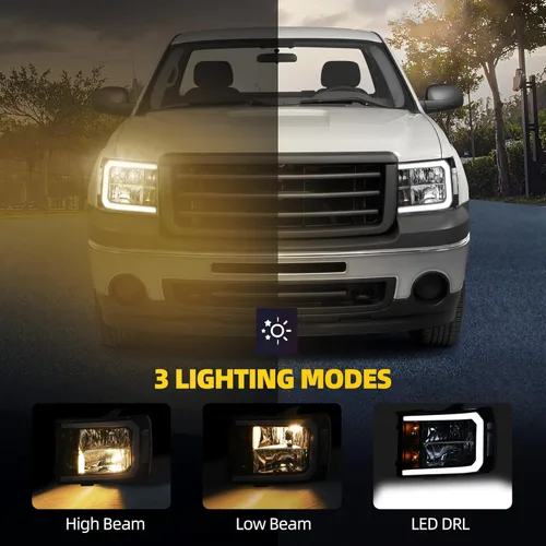 Miniatura 4 de DWVO Conjunto de faros LED DRL Compatible con GMC Sierra 1500 2007-2013/GMC Sierra 2500 HD 2007-2014/Sierra 3500 HD