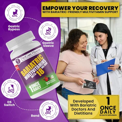 Miniatura 2 de ProCare Health Multivitamínico masticable bariátrico con hierro de 18 mg (30 tabletas) – Multivitamínico bariátrico con sabor a ponche de fruta