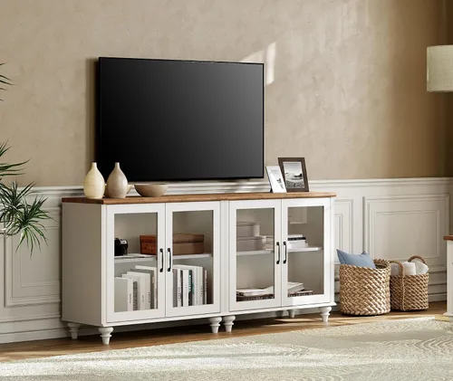 Miniatura 6 de WAMPAT Soporte de TV grande para TV de 100 pulgadas, mesa consola de TV vintage para TV de 85, 90 y 95 pulgadas, centro de entretenimiento con Blanco