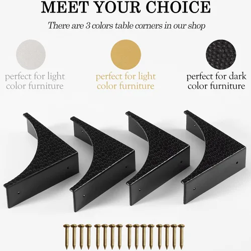 Miniatura 6 de Protectores de esquina de metal negro decorativo de madera, protectores de esquina de caja de 2.56 pulgadas, esquinas de mesa de metal, soportes