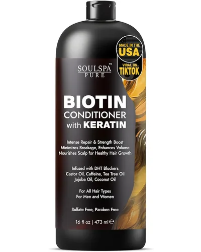 Acondicionador de biotina con queratina – Fórmula de reparación intensa y refuerzo de fuerza – Nutre el cuero cabelludo para un crecimiento