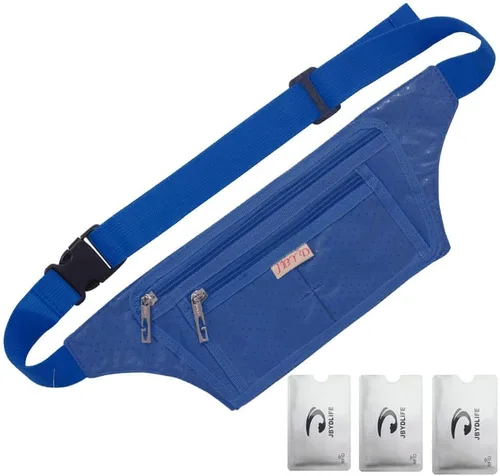 Miniatura 24 de Bolsa de cintura ultrafino con ranuras c/visualización para tarjeta de crédito, para deportes, aire libre, correr, caminar, viajes.