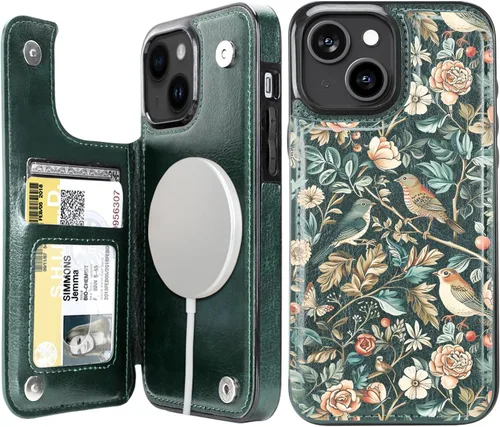 Miniatura 11 de uCOLOR Funda de piel con tapa para tarjetas compatible con iPhone 13 6.1, iPhone 14 6.1, mujeres y niñas con tarjetero y función atril