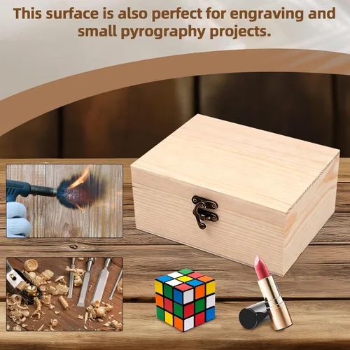 Miniatura 6 de Caja de madera sin pintar sin terminar con tapa con bisagras para manualidades, almacenamiento de joyas, caja de pino liso, pequeña 6.7 x 5.1 x 3.1