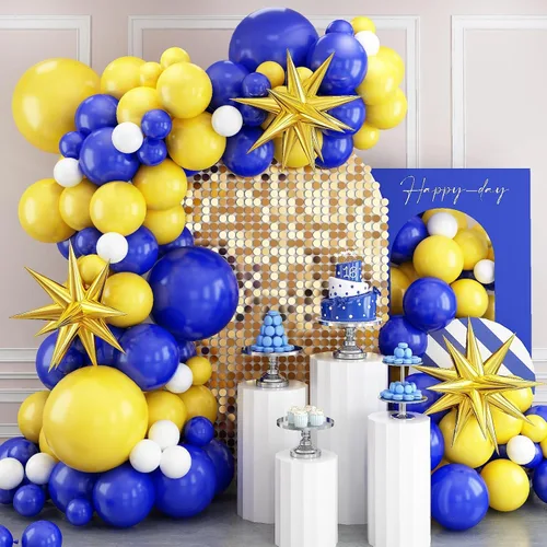 Miniatura 11 de Kit de arco de globos azules y verdes, kit de arco de guirnalda de globos azul marino y verde oscuro con globos de papel de aluminio de estrella 4D