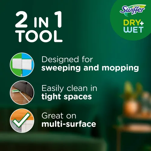 Miniatura 2 de Swiffer Sweeper 2-en-1, limpiador de piso de superficie múltiple seco y húmedo, barrido y mopping kit de inicio. Incluye 1 mop + 19 recargas