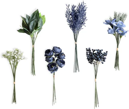 Lookein Juego de 53 tallos de relleno de vegetación artificial, 53 piezas con 6 tipos de tallos de vegetación Fuax para decoración de mesa de