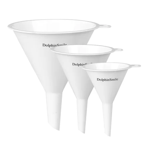Miniatura 9 de Juego de 3 embudos de cocina de plástico, embudos de cocina redondos para llenar botellas, embudos duraderos y multifuncionales para llenar Gris
